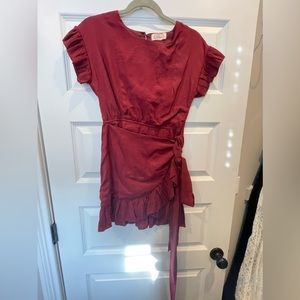 Blush Maroon Short Sleeve Ruffle Dress